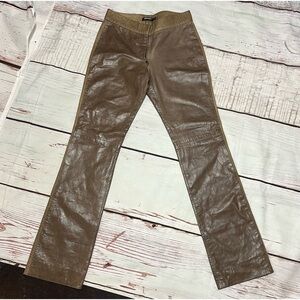 DKNY women’s 100% leather boot cut tuxedo trim pants size 6 Brown Vintage Y2K